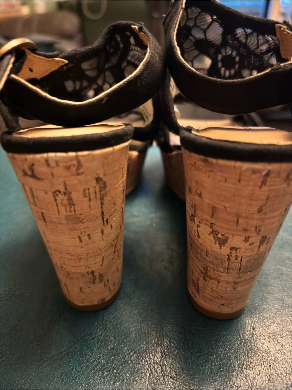 American Eagle By Payless Black Crochet Lace Wedge Sandals